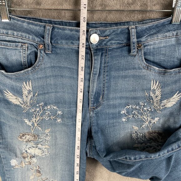 Seven7 Jeans Women’s 14 Blue Slim Straight Crop Mid Rise Embroidered Y2K Raw Hem - Picture 5 of 8